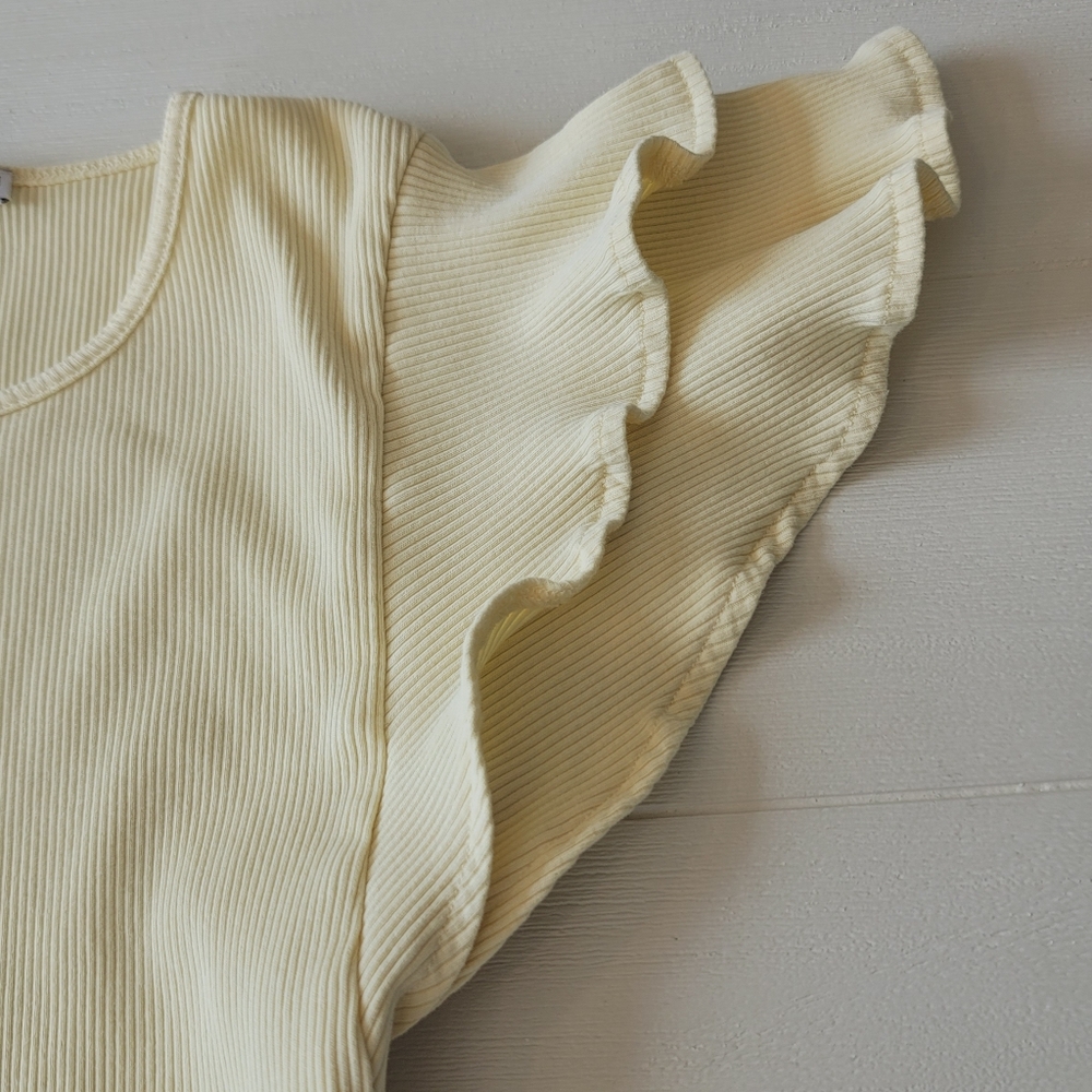 Zara Ruffle Sleeve Ribbed Top - Picture 4 of 8